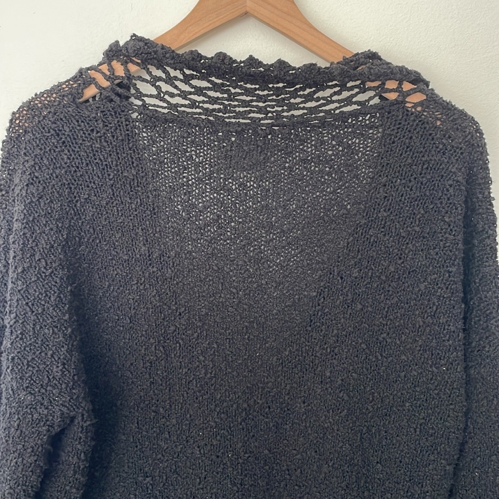 Carraig Donn | Irish Linen Cotton Hand Knit Boucle Crochet Lace Cardigan Large - Picture 9 of 15